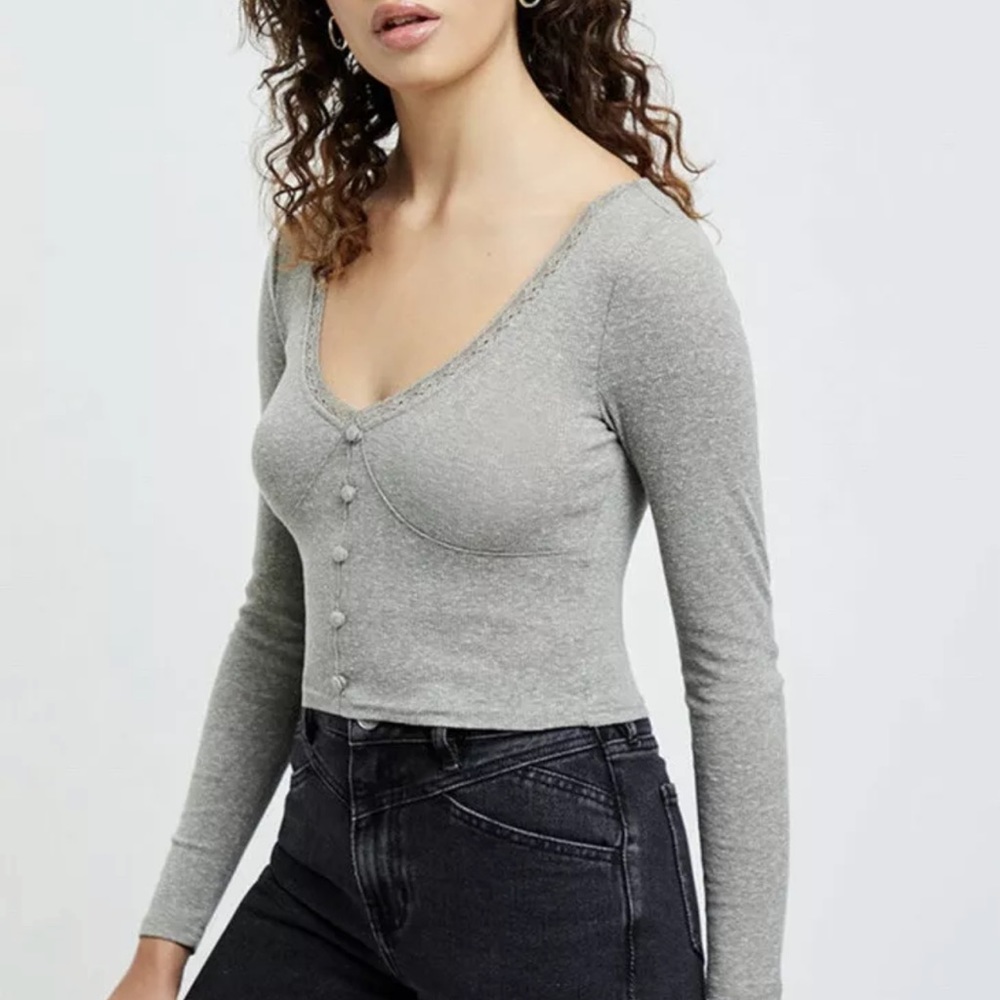 Pacsun Me To We Lace Trim Button Up Long Sleeve Top
